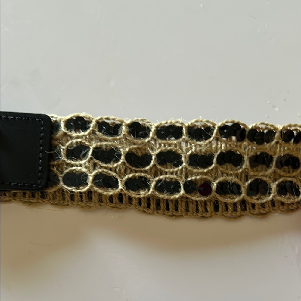 J Crew Jute & Leather Belt Sequin Accents Brass Hardware - Size MEDIUM - Picture 3 of 12